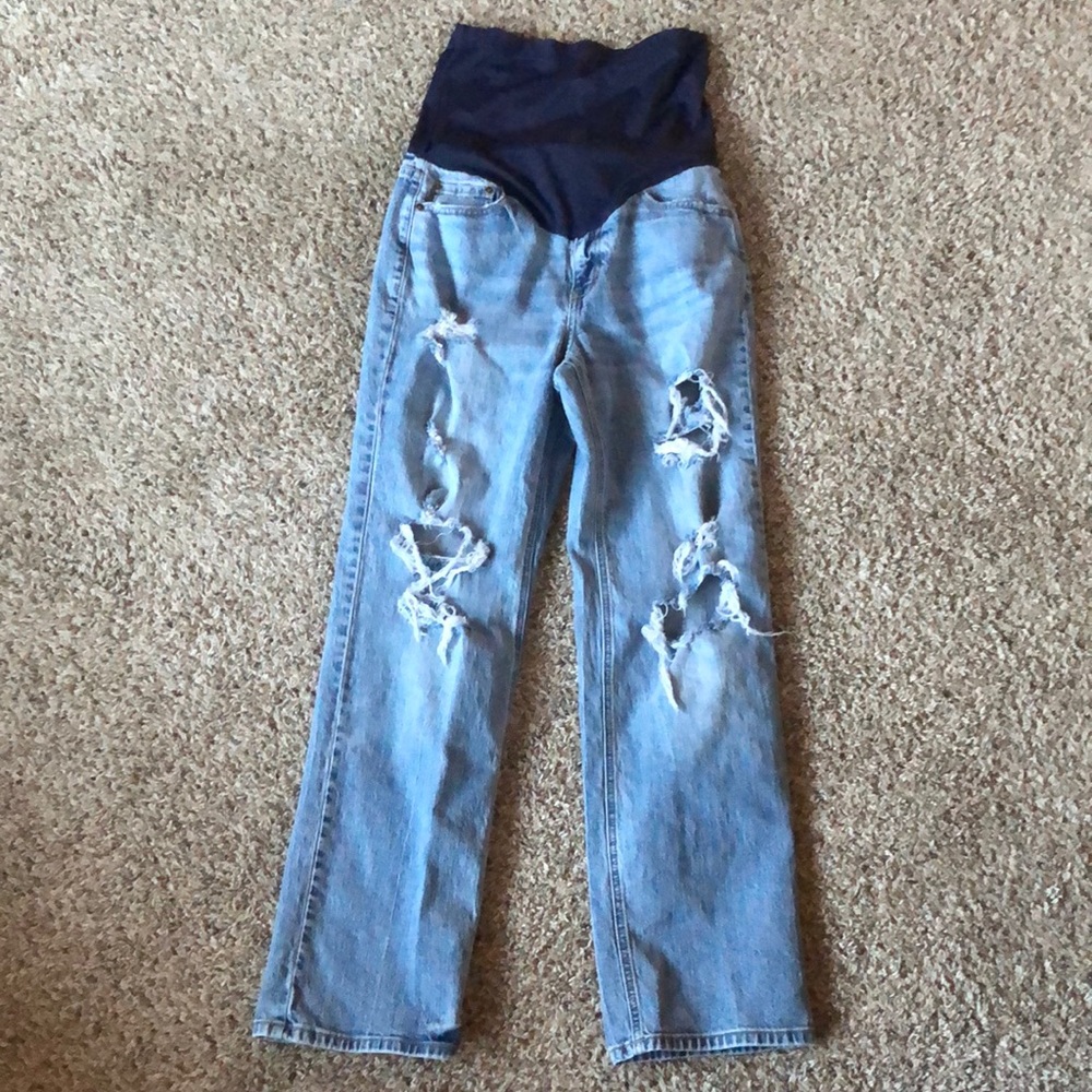 Maternity Sz 28 PinkBlush Distressed Full Panel Wide Leg Jeans